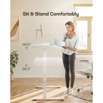 Marsail Standing Desk with Drawer, 48 x 24 inch Whole Piece Tabletop Electric Standing Desk, Height Adjustable Desk with USB Charging Ports, Sit Stand Desk with Storage for Home & Office White