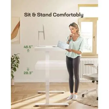 Marsail Standing Desk with Drawer, 48 x 24 inch Whole Piece Tabletop Electric Standing Desk, Height Adjustable Desk with USB Charging Ports, Sit Stand Desk with Storage for Home & Office White