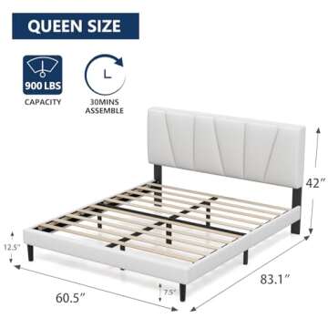 Twolike Queen Bed Frames with Headboard Upholstered Platforms Bed, Strong Weight Capacity,No Box Spr...