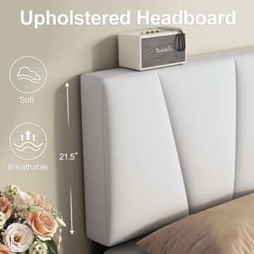 Twolike Queen Bed Frames with Headboard Upholstered Platforms Bed, Strong Weight Capacity,No Box Spring Needed,Mattress Foundation, Easy Assembly,White