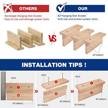 WORKPRO Power Tool Organizer, Cordless Drill Holder Storage Wall Mount with 5 Drill Hanging Slots, Screwdriver Rack, Solid Wooden Tool Storage for Garage, Workshop, Warehouse