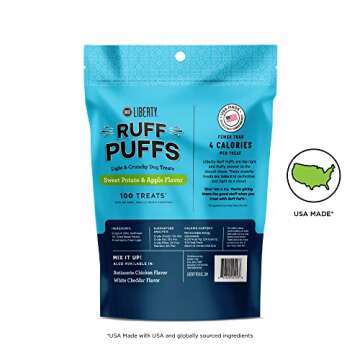 BIXBI Liberty Ruff Puffs, Sweet Potato And Apple 4 oz - Crunchy Small Training Treats for Dogs - Whe...