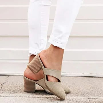 Syktkmx Womens Cutout Backless Chunky Heel Mules Apricot