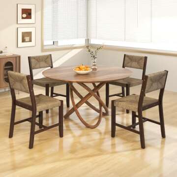 GOFLAME Wooden Dining Chairs Set of 4, Boho Farmhouse Cane Chairs with Natural Weave Seagrass Rattan...