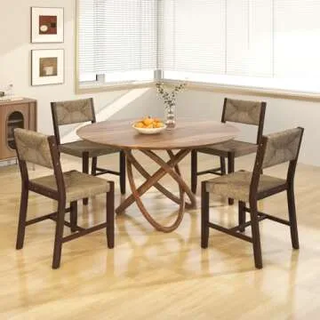 GOFLAME Wooden Dining Chairs Set of 4, Boho Farmhouse Cane Chairs with Natural Weave Seagrass Rattan...