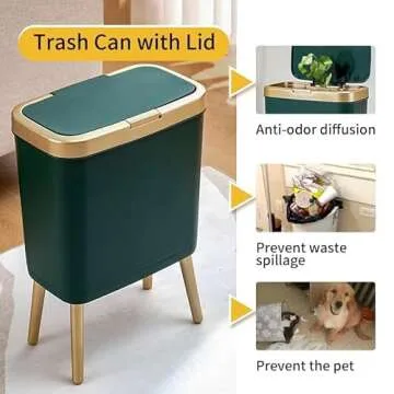 Procade Trash Can with Lid,Small Bathroom Garbage Can with Lid, Plastic Trash Can with Push Button,Narrow Waste Basket for Bedroom,Living Room, Toilet,Office,Kitchen,4 Gal-Gold Edge