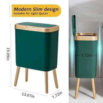 Procade Trash Can with Lid,Small Bathroom Garbage Can with Lid, Plastic Trash Can with Push Button,Narrow Waste Basket for Bedroom,Living Room, Toilet,Office,Kitchen,4 Gal-Gold Edge