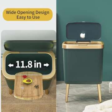 Procade Trash Can with Lid,Small Bathroom Garbage Can with Lid, Plastic Trash Can with Push Button,Narrow Waste Basket for Bedroom,Living Room, Toilet,Office,Kitchen,4 Gal-Gold Edge