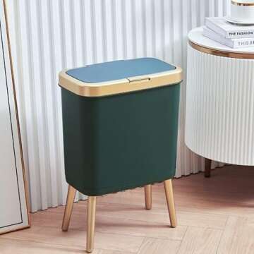 Procade Trash Can with Lid,Small Bathroom Garbage Can with Lid, Plastic Trash Can with Push Button,Narrow Waste Basket for Bedroom,Living Room, Toilet,Office,Kitchen,4 Gal-Gold Edge