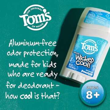 Tom's of Maine Aluminum-Free Wicked Cool! Natural Deodorant for Kids, Freestyle, 1.6 oz. 3-Pack (Packaging May Vary)