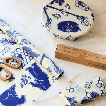 Bee's Wrap Reusable Beeswax Food Wraps Made in the USA, Eco Friendly Beeswax Food Wrap, Sustainable Organic Cotton Wraps, XXL Cut To Size Wax Paper Roll, Bees & Bears