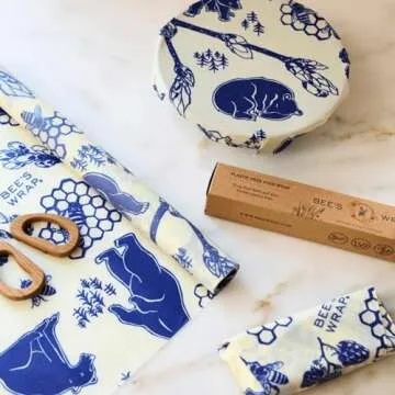 Bee's Wrap Reusable Beeswax Food Wraps Made in the USA, Eco Friendly Beeswax Food Wrap, Sustainable Organic Cotton Wraps, XXL Cut To Size Wax Paper Roll, Bees & Bears