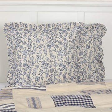 Piper Classics Doylestown Blue Floral Ruffled Euro Sham, 26" x 26", Blue & Cream Flower Print, Count...