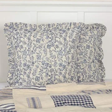 Piper Classics Doylestown Blue Floral Ruffled Euro Sham - Stylish Country Cottage Decor