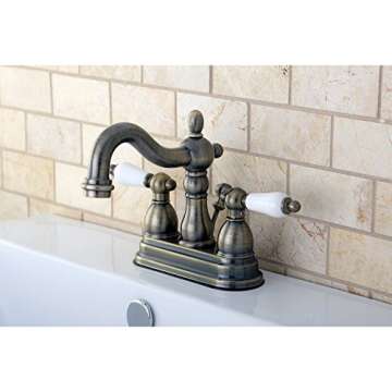 Kingston Brass KB1603PL 4 in. Centerset Bathroom Faucet, Antique Brass,4-Inch Center