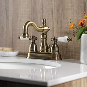 Kingston Brass KB1603PL 4 in. Centerset Bathroom Faucet, Antique Brass,4-Inch Center