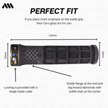 Mountain Bike Grips Black Orange Cero Grips Model - Lock-on Metal Collar, Dual Pattern, Dual Density, 132mm