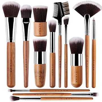 13 Bamboo Makeup Eye Brow Brushes Professional Set - Vegan & Cruelty Free - Eye shadow, Eyebrow, Eye...