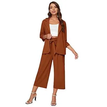 SheIn Women's Fashion Blazer and Wide Leg Pants Set