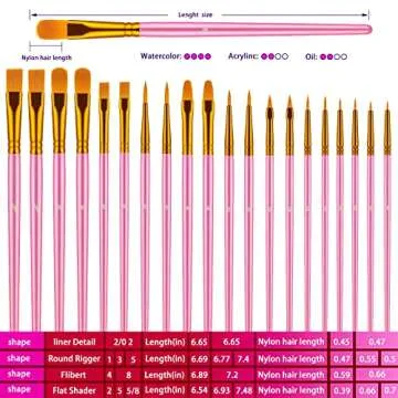 Paint Brushes Set, 20 Pcs Paint Brushes for Acrylic Painting, Oil Watercolor Acrylic Paint Brush, Artist Paintbrushes for Body Face Rock Canvas, Kids Adult Drawing Arts Crafts Supplies, Pink