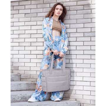 BAGSMART Tote Bag for Women, Lightweight Puffy Tote Bag with Compartments Shoulder Bag Handbag Quilt...