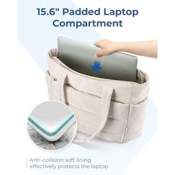 BAGSMART Tote Bag for Women, Lightweight Puffy Tote Bag with Compartments Shoulder Bag Handbag Quilted Shoulder Bag Handbag for Travel, Work, Beach, Gym, Shop(Gray)