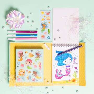 Tiger Tribe: Coloring Set - Mermaids - Activity Set w/Stickers, Themed Coloring Pages & Markers Stored Inside Magnetic Sealed Storage Box, Kid Age 4+