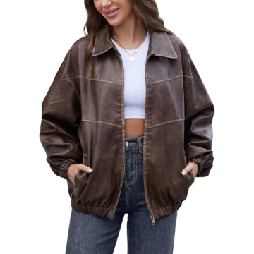 Bakyarder Womens Oversized Y2K Faux Leather Jacket for Fall Looks