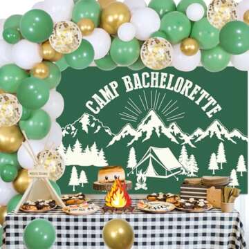 Camping Bachelorette Party Decorations, Retro Sage Green Balloon Garland Arch Kit Backdrop Sash, Camp Bridal Shower/Wedding/Engagement Party Decor Supplies