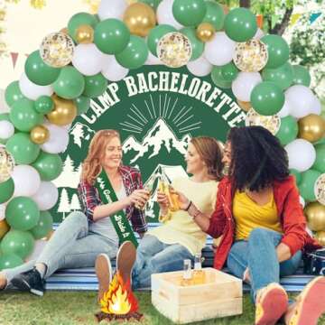 Camping Bachelorette Party Decorations, Retro Sage Green Balloon Garland Arch Kit Backdrop Sash, Camp Bridal Shower/Wedding/Engagement Party Decor Supplies