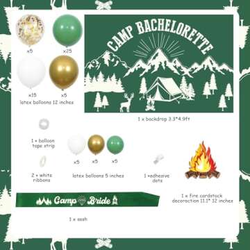 Camping Bachelorette Party Decorations, Retro Sage Green Balloon Garland Arch Kit Backdrop Sash, Camp Bridal Shower/Wedding/Engagement Party Decor Supplies
