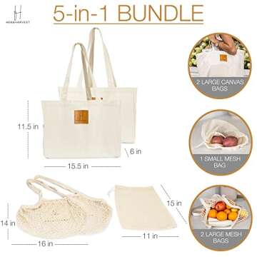 Eco-Friendly Reusable Grocery Bags Set of 5 - Stylish & Durable