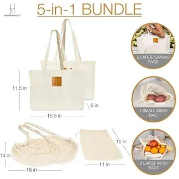 Eco-Friendly Reusable Grocery Bags Set of 5 - Stylish & Durable