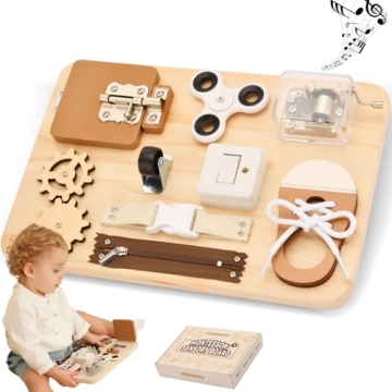 Potatomato Busy Board Toddlers - Montessori Educational Fidget Toys for Baby 1 2 3 4 Years Old - Woo...