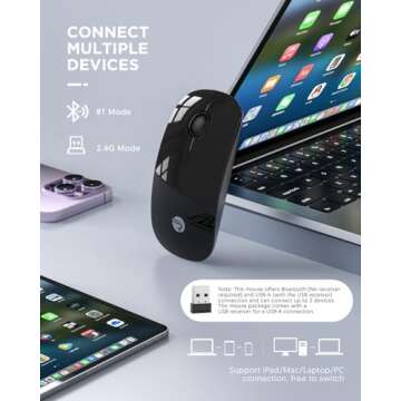 RAPIQUE Bluetooth Wireless Mouse - (BT5.1+USB) Slim Dual Mode Computer Mice with Quiet Click, Low Po...