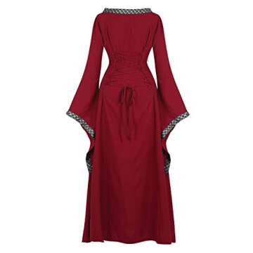 Parlsdy Womens Irish Medieval Dress Renaissance Costume Retro Gown Cosplay Costumes Fancy Long Dress Wine Red-S