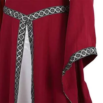 Parlsdy Womens Irish Medieval Dress Renaissance Costume Retro Gown Cosplay Costumes Fancy Long Dress Wine Red-S