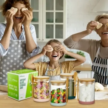 Mfacoy 4 Airtight Glass Jars with Bamboo Lids - 17oz