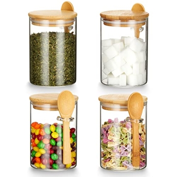 Mfacoy 4 Airtight Glass Jars with Bamboo Lids - 17oz