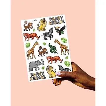 Bright & Colorful Jungle Temporary Tattoos for Kids - 30 Styles