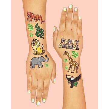 xo, Fetti Jungle Temporary Tattoos for Kids - 30 styles | Zoo, Boys + Girl Craft, Birthday Party Supplies, Baby Shower