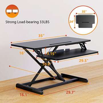 ErGear Standing Up Desk Converter Height Adjustable Sit Stand Desk with Removable Keyboard Tray, 35 Inch Large Desk Riser Ergonomic Gas Spring Dual Monitor Workstation for Home Office