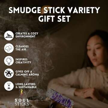 SOUL STICKS Smudge Stick Variety Gift Set | Bulk Sage Bundles for Space Cleansing | Smudging Wand Gift Set with Smudge Guide (Floral Sage, 6 Pack)