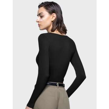 PUMIEY Long Sleeve Shirts for Women, Going Out Tops, Jet Black Medium