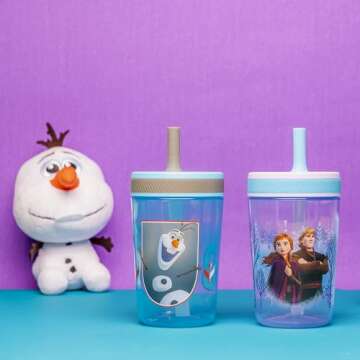 Zak Designs Disney Frozen II Movie Kelso Tumbler Set, Leak-Proof Screw-On Lid with Straw, Made of Durable Plastic and Silicone, Perfect Bundle for Kids (Frozen 2 Olaf, 15 oz, BPA-Free, 2pc Set)