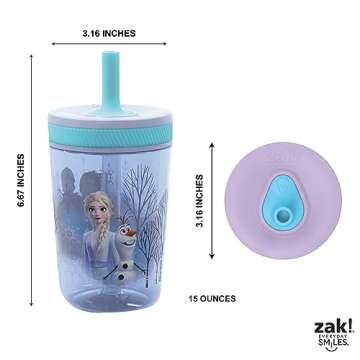 Zak Designs Disney Frozen II Movie Kelso Tumbler Set, Leak-Proof Screw-On Lid with Straw, Made of Durable Plastic and Silicone, Perfect Bundle for Kids (Frozen 2 Olaf, 15 oz, BPA-Free, 2pc Set)