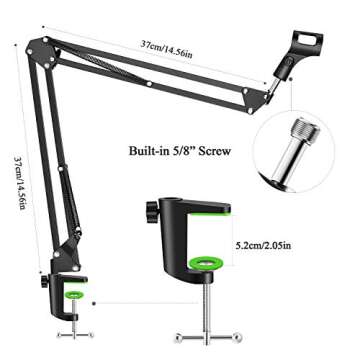 YOTTO Microphone Stand Adjustable Studio Mic Stand Suspension Boom Scissor Arm with Pop Filter Windscreen, 3* Cable Ties, for Blue Yeti, Snowball & Other Microphones Radio Broadcasting, Recording