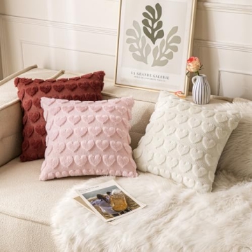 MIULEE Set of 2 Light Pink Valentines Pillow Covers Heart Love Decorative Cute Throw Pillows 18x18 Inch Soft Plush Faux Wool Farmhouse Couch Pillowcase for Girl Women Gift Spring Sofa Livingroom Bed