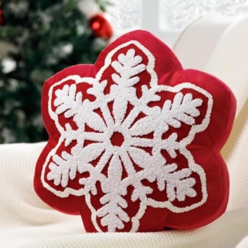 Phantoscope Merry Christmas Snowflake Shaped Throw Pillow - 16x16 Velvet Decorative Cushion for Holi...