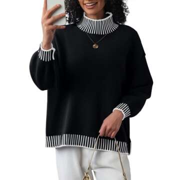 CHYRII Women Fall Fashion 2024 Sweater Overiszed Batwing Long Sleeve Striped Turtleneck Pullover Swe...